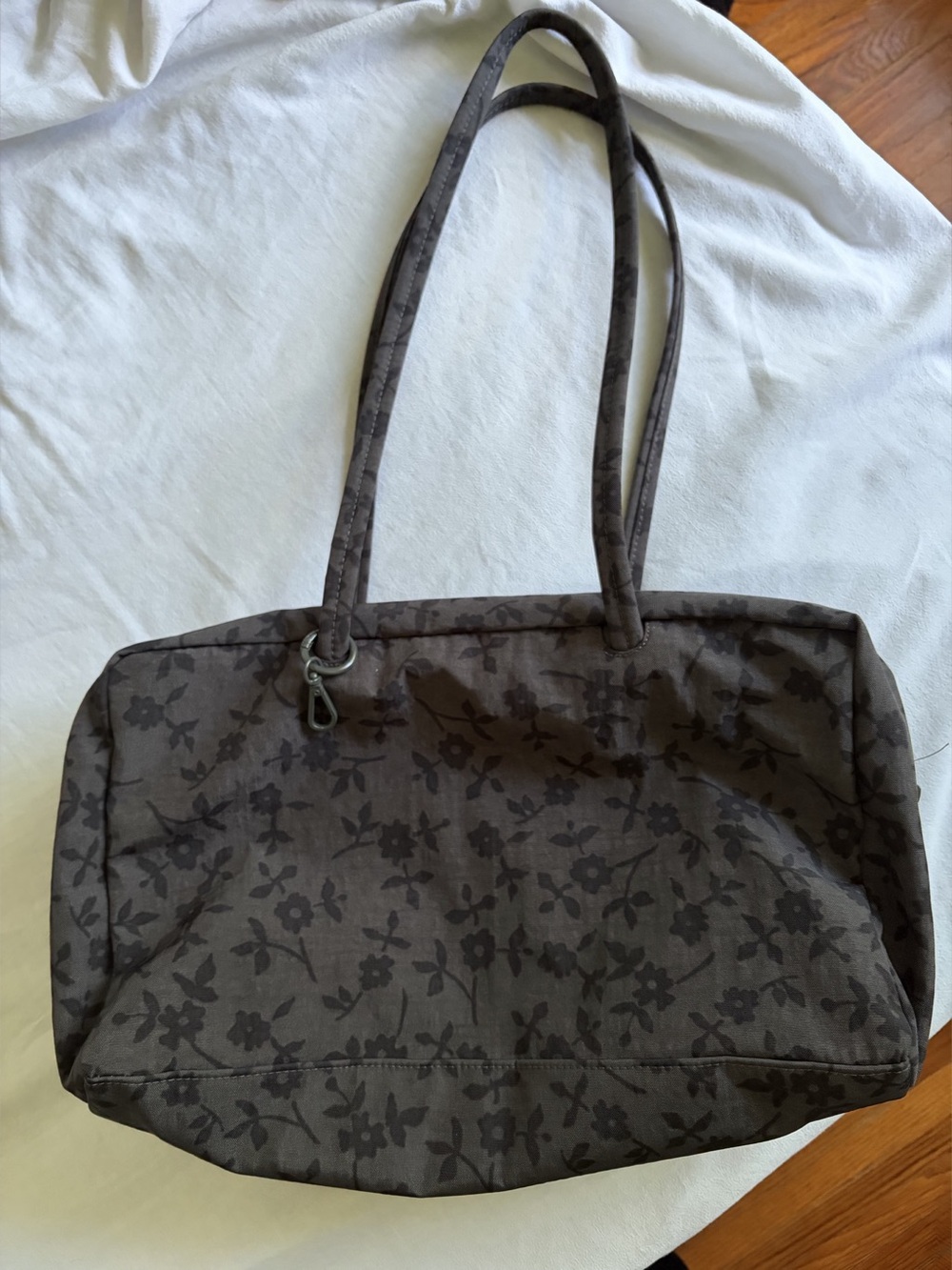 BAGGU Medium Nylon Bowler Bag Charcoal Ditsy Floral
